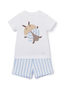 2-Piece Outfit with Beetle Print | White/Airforce Blue