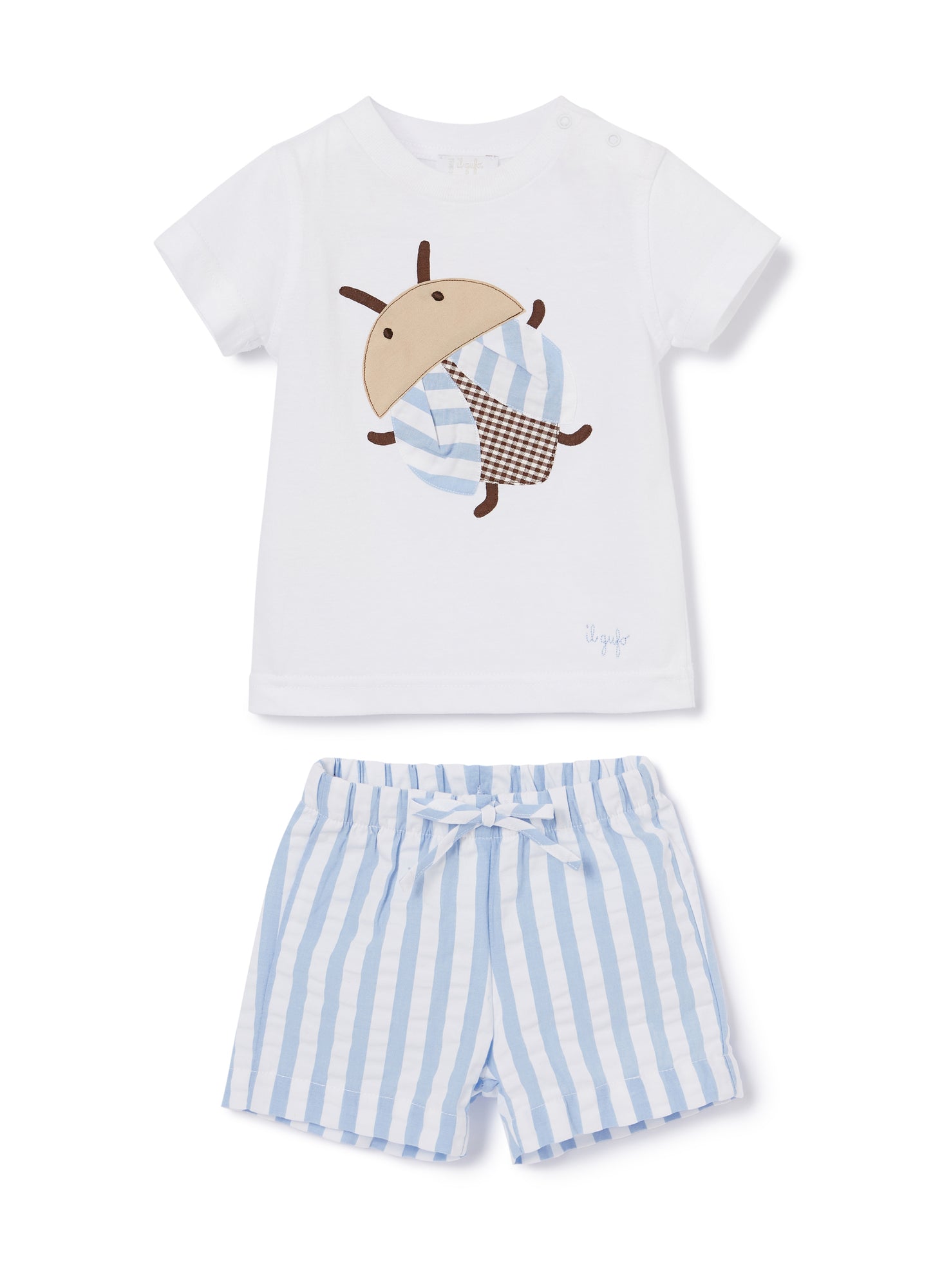 2-Piece Outfit with Beetle Print | White/Airforce Blue
