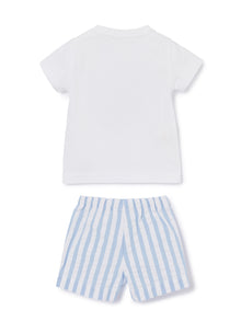 2-Piece Outfit with Beetle Print | White/Airforce Blue