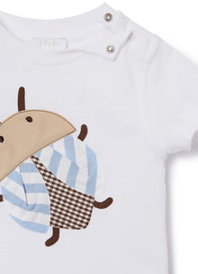 2-Piece Outfit with Beetle Print | White/Airforce Blue