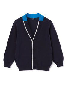Cardigan with Piping | Blue/White