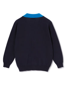 Cardigan with Piping | Blue/White