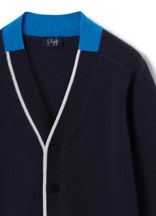 Cardigan with Piping | Blue/White