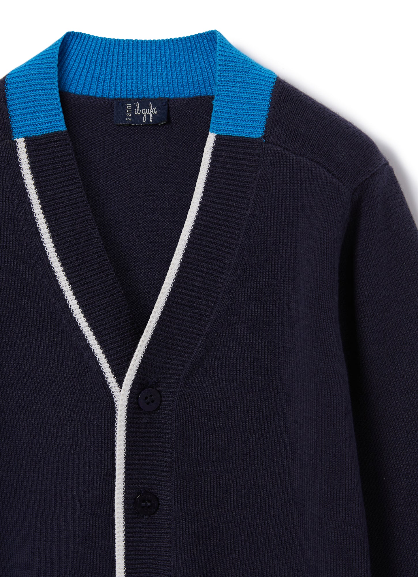 Cardigan with Piping | Blue/White