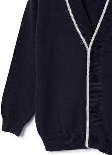 Cardigan with Piping | Blue/White