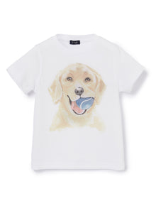 T-Shirt with Dog Motif | Bianco/Blue Denim