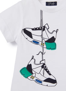 T-Shirt with Sneakers Print | Bianco/Smeraldo