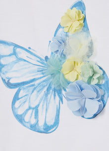 T-Shirt with Butterfly | Bianco/Blue Cardo