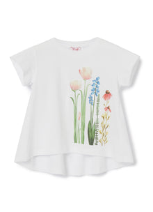 A-Line Top with Flower Print | Bianco/Limonata