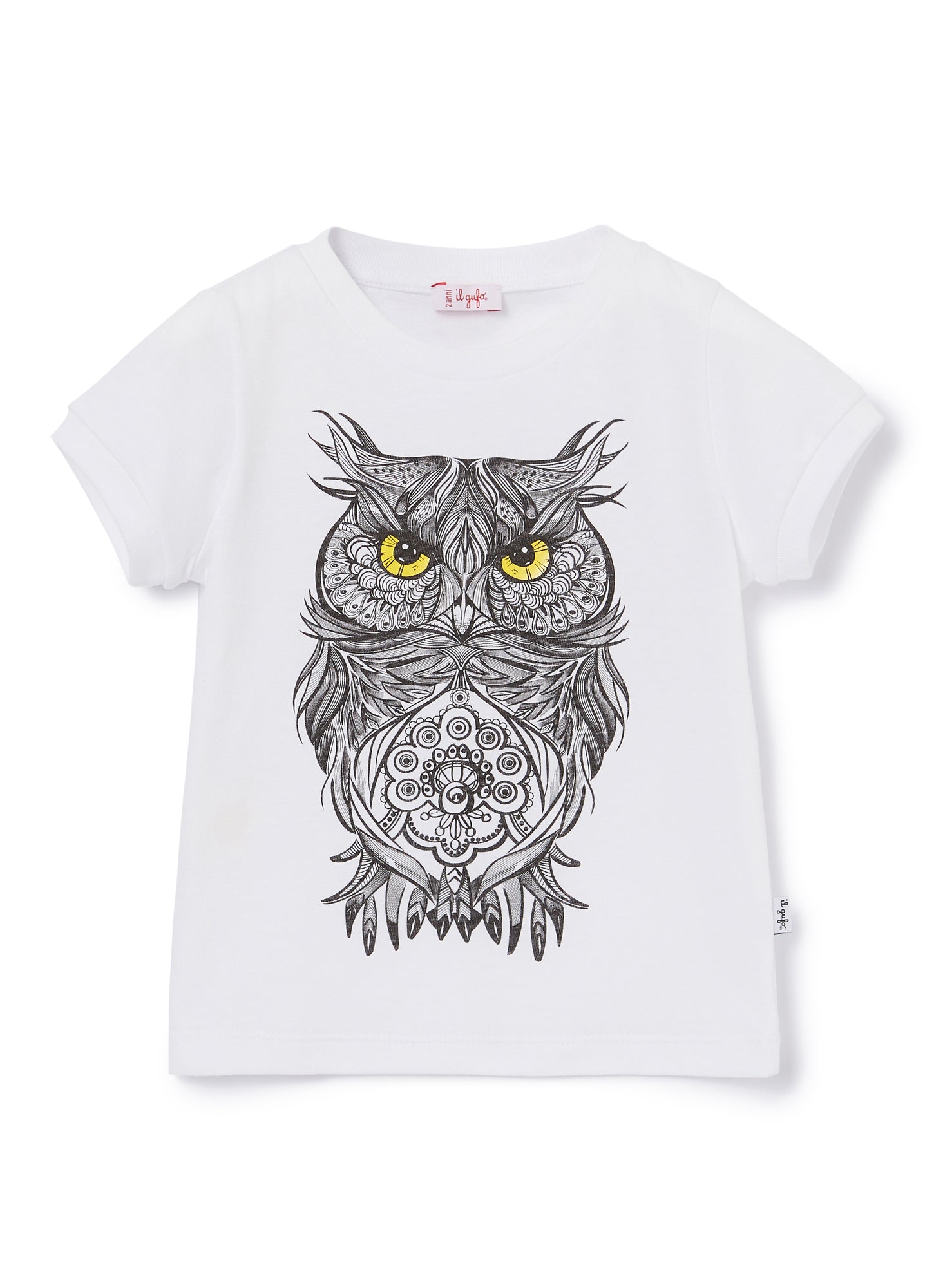 T-Shirt with Tattoo Owl | White/Chick Yellow