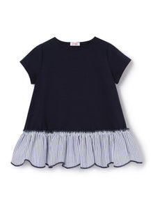 A-Line T-Shirt with Flounce | Blue/Blue Denim