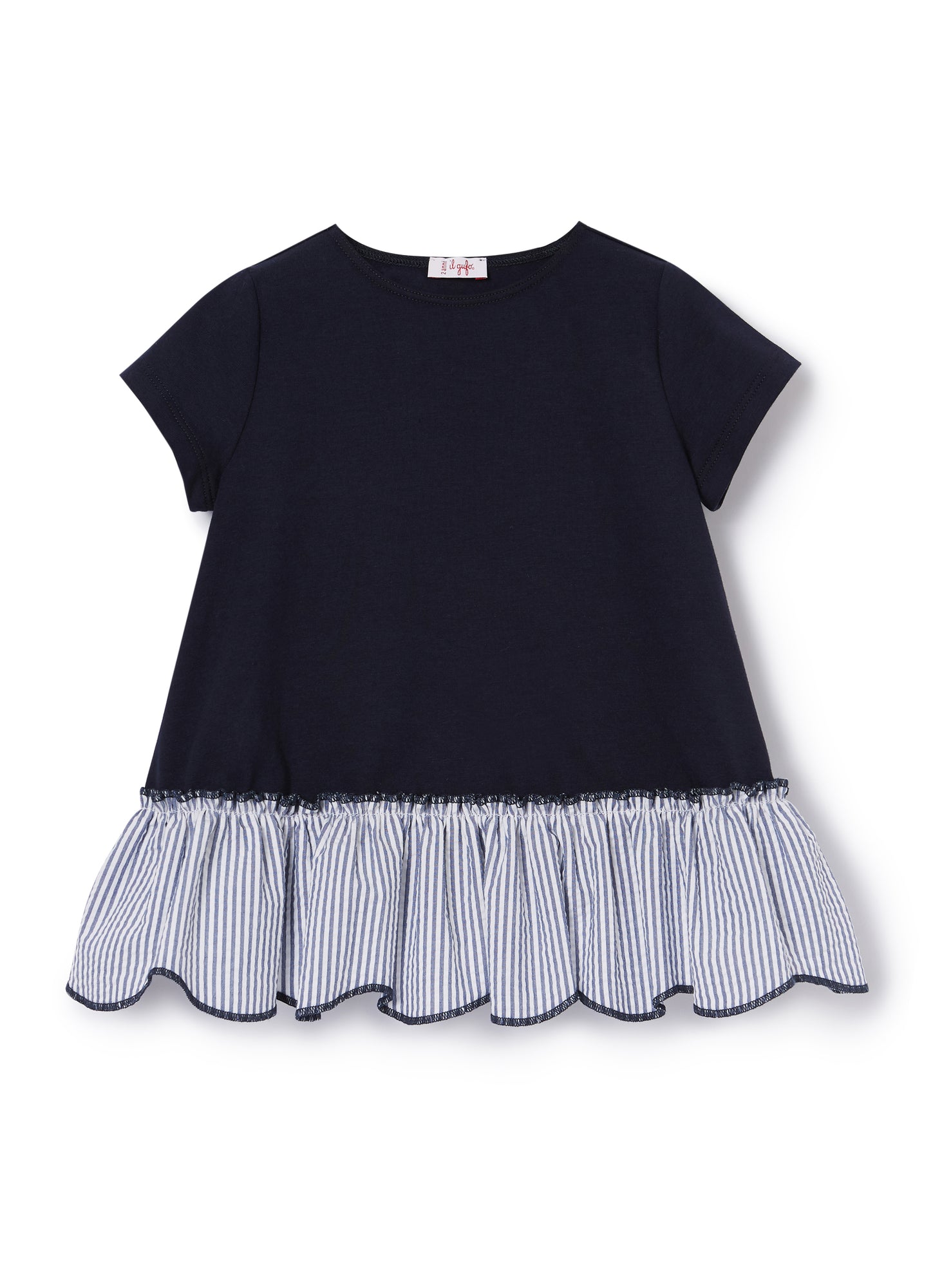 A-Line T-Shirt with Flounce | Blue/Blue Denim