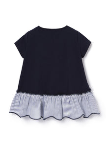 A-Line T-Shirt with Flounce | Blue/Blue Denim