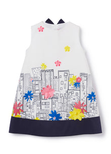 A-Line Dress with City Print | Blue