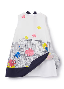 A-Line Dress with City Print | Blue