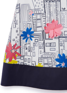 A-Line Dress with City Print | Blue