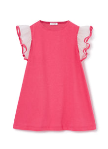 A-Line Dress with Tulle Sleeves | Strong Pink