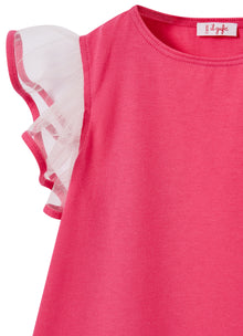 A-Line Dress with Tulle Sleeves | Strong Pink
