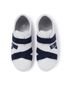 Leather Sneakers with Stripe Motifs | White/Blue