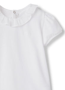 Body T-Shirt with Cotton Voile Collar | White/White