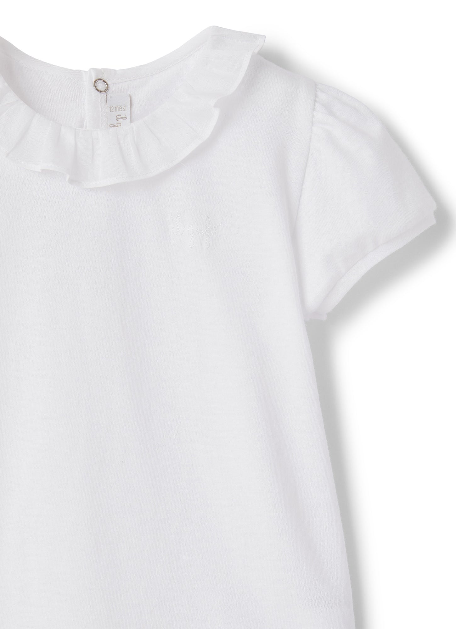 Body T-Shirt with Cotton Voile Collar | White/White