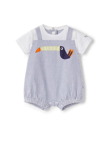 Striped Romper with Toucan | Blue Denim
