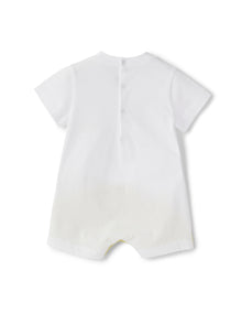 Bi-Color Romper with Palm Tree Application | White/Chick Yellow