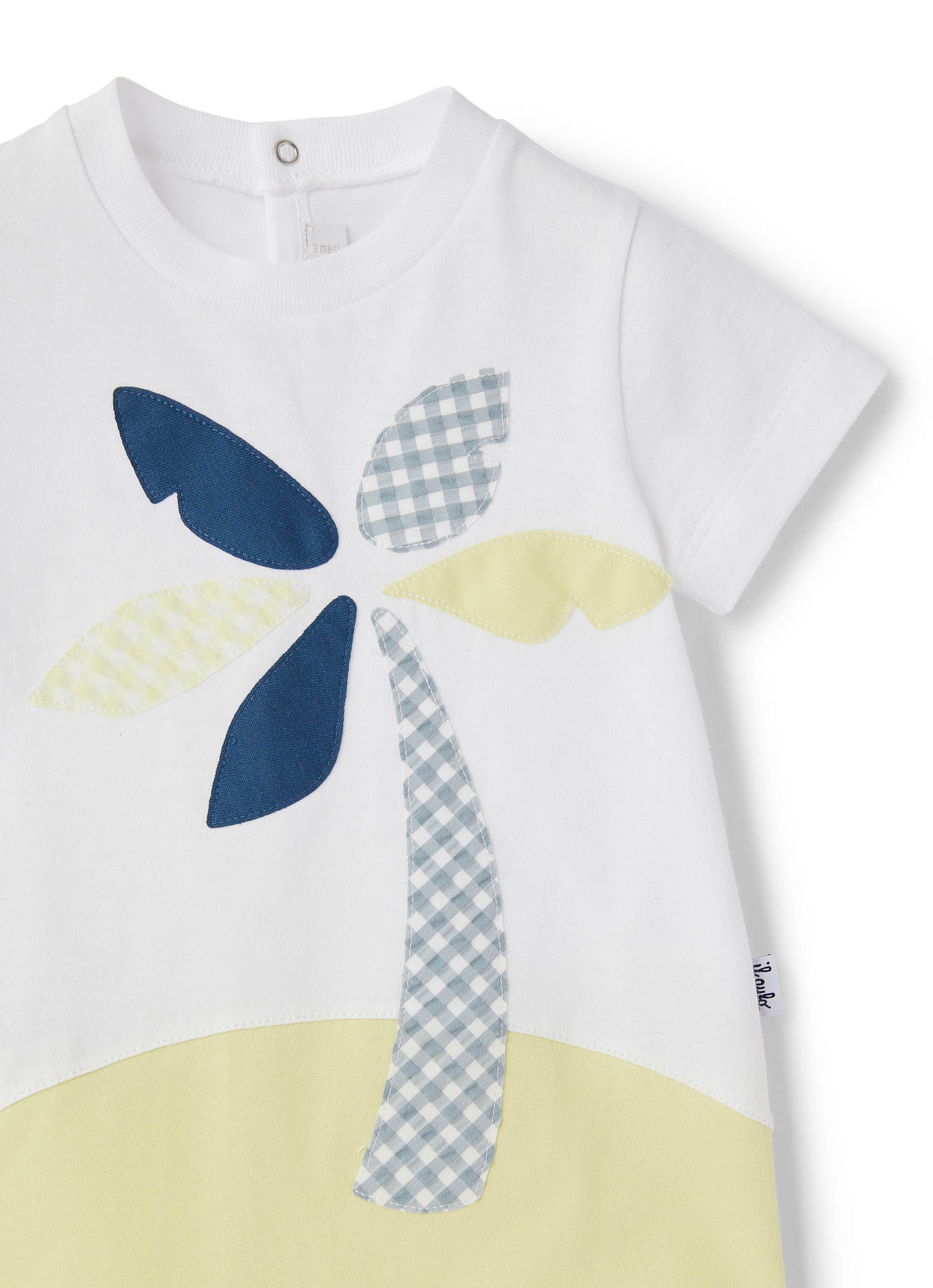Bi-Color Romper with Palm Tree Application | White/Chick Yellow
