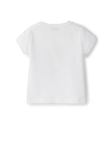 Short Sleeve T-Shirt with Baby Girl And Surf Print | Bianco/Rosa Cipria