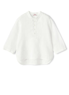 100% Linen Guru Shirt | Bianco/Celeste Scuro