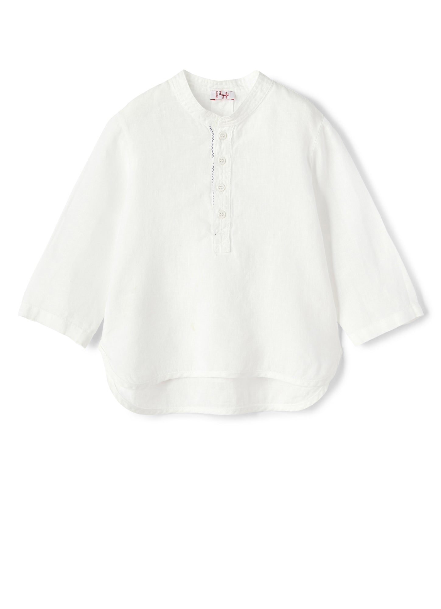 100% Linen Guru Shirt | Bianco/Celeste Scuro