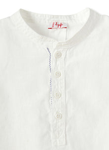 100% Linen Guru Shirt | Bianco/Celeste Scuro