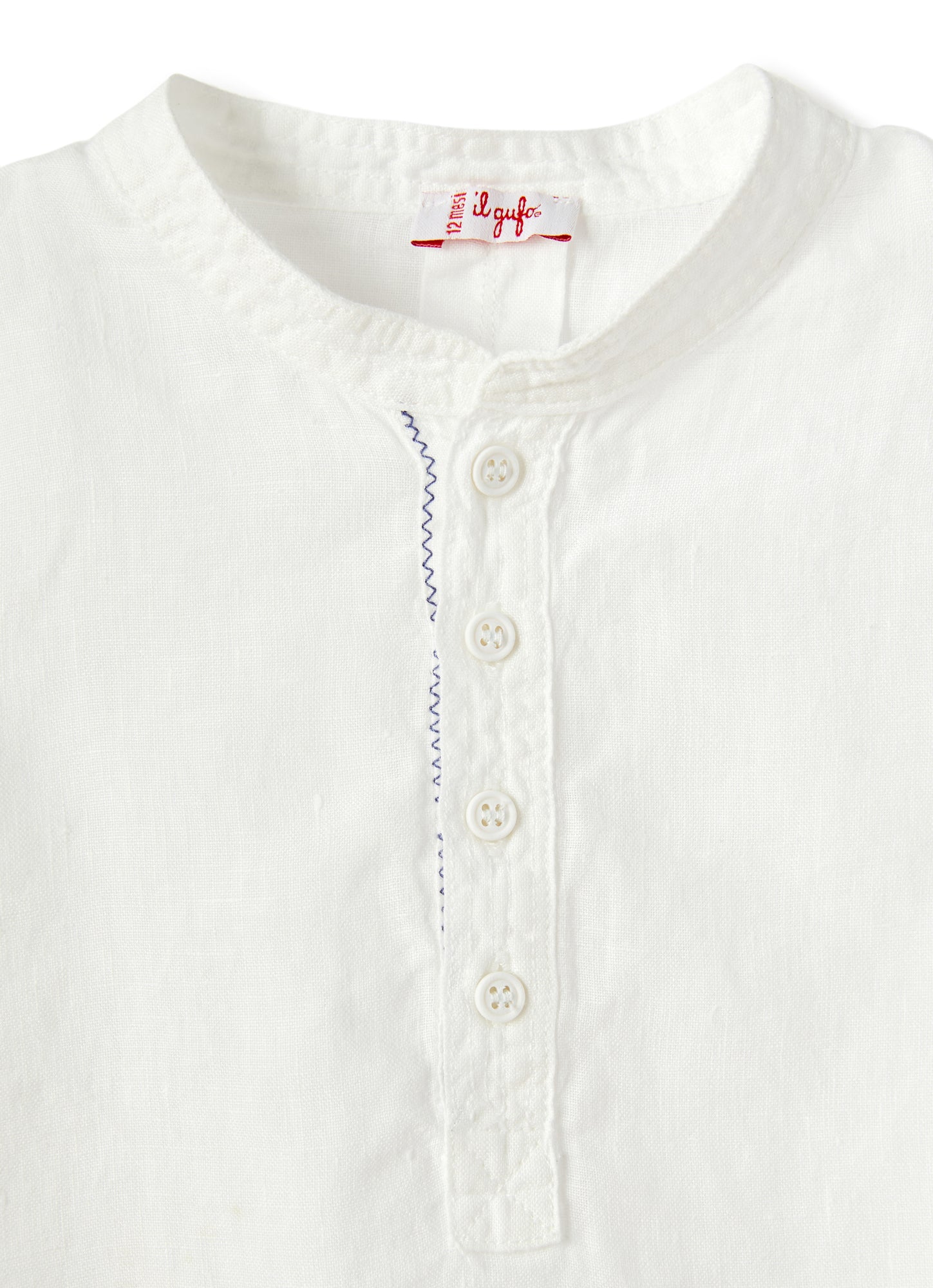 100% Linen Guru Shirt | Bianco/Celeste Scuro
