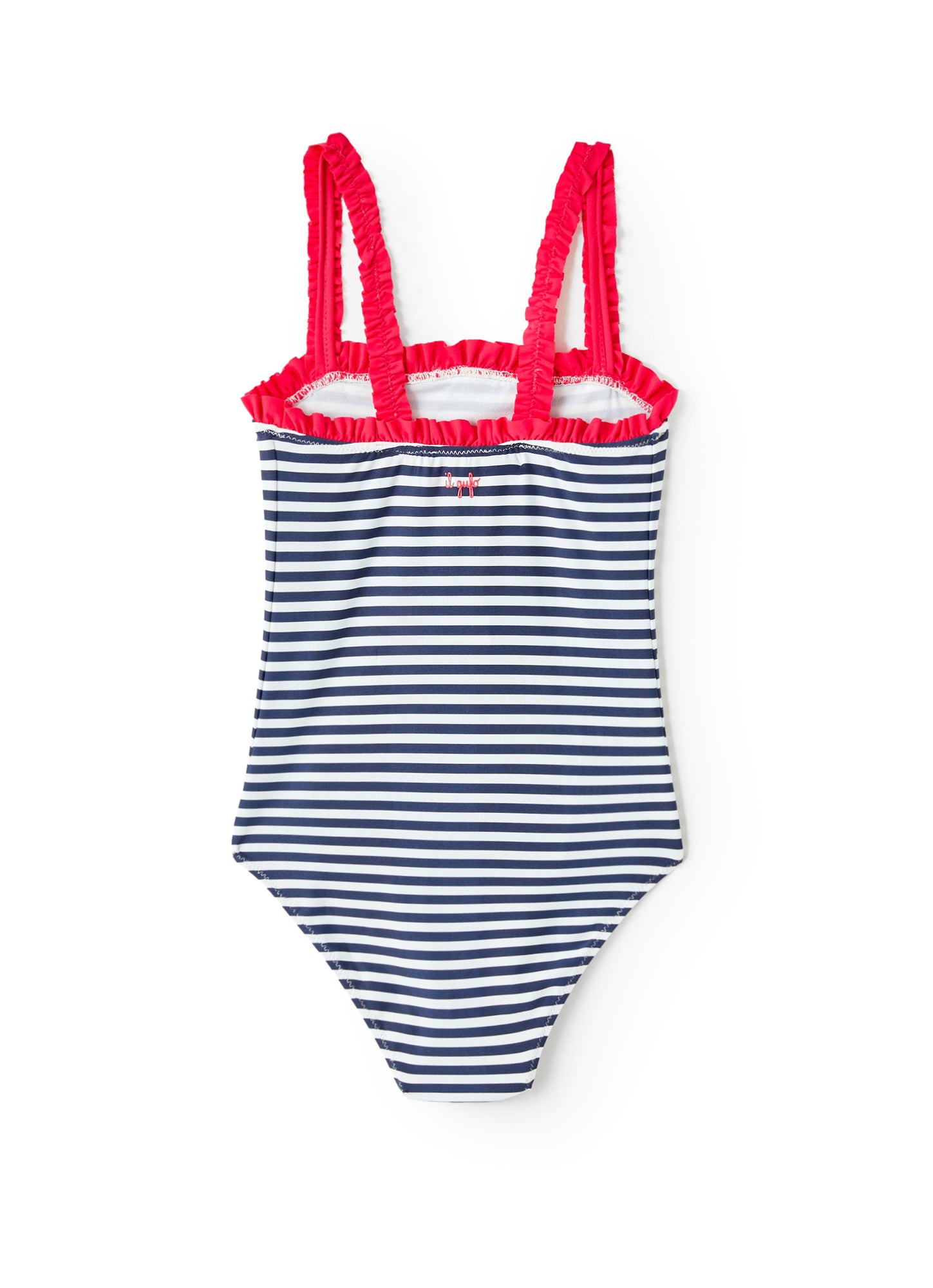 Striped One-Piece Swimsuit with Ruffles | White/Blue