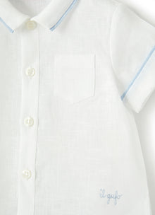 100% Linen Two-Piece Suit | White/Powder Blue
