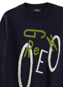 Sweater with Green Lettering | Blue/Eucalipto