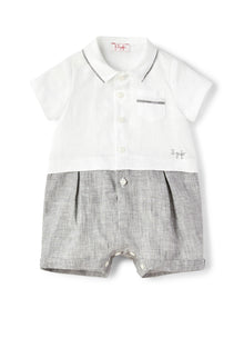 Two-Tone Linen Romper | White/Dark Grey