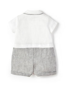 Two-Tone Linen Romper | White/Dark Grey