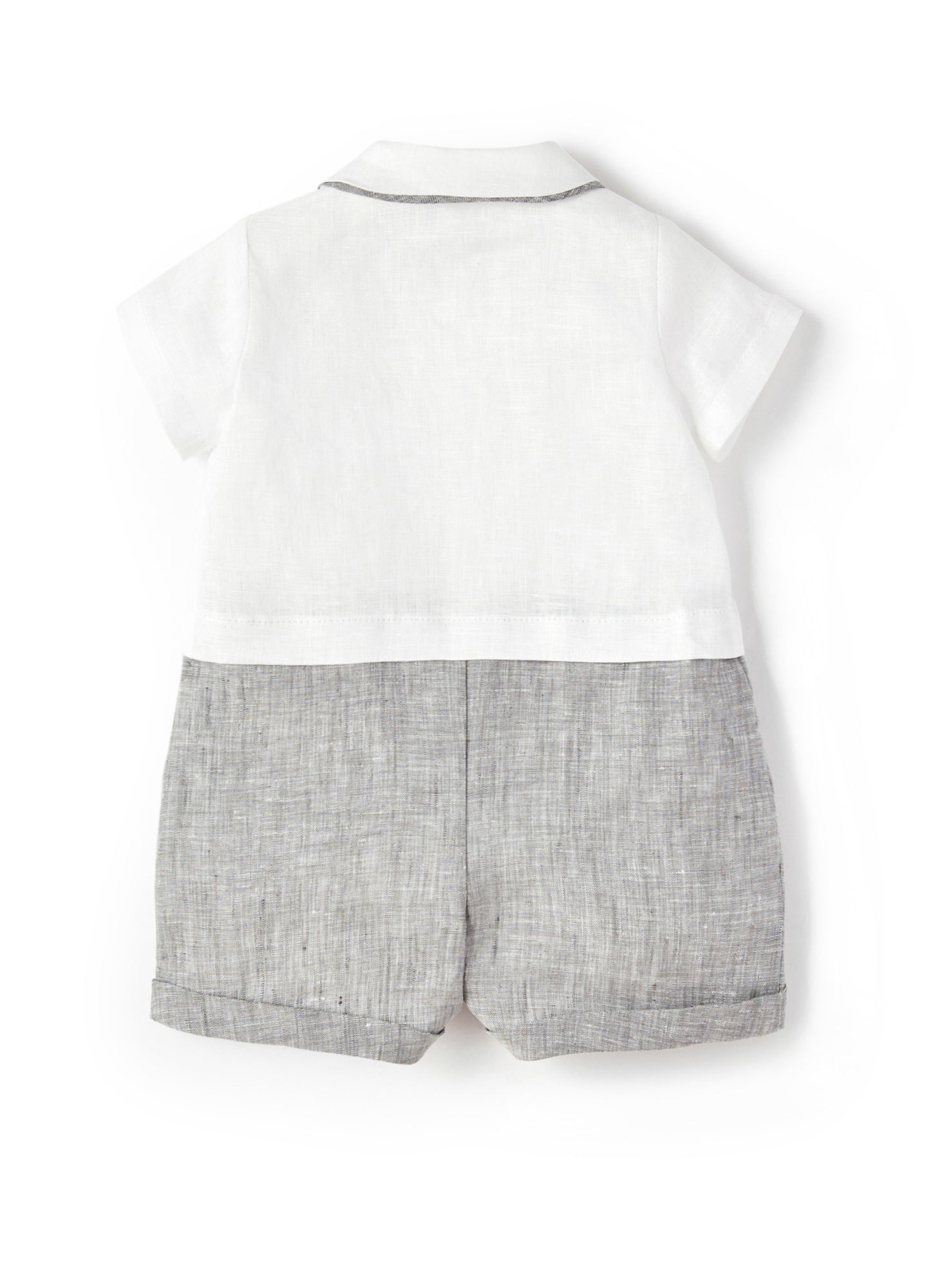Two-Tone Linen Romper | White/Dark Grey