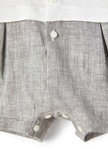 Two-Tone Linen Romper | White/Dark Grey