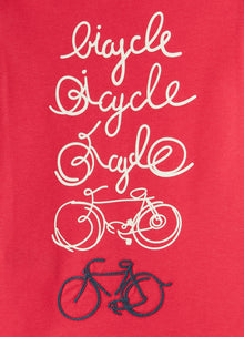 Jersey T-Shirt with Bicycle Print | Rosso Carminio/Latte