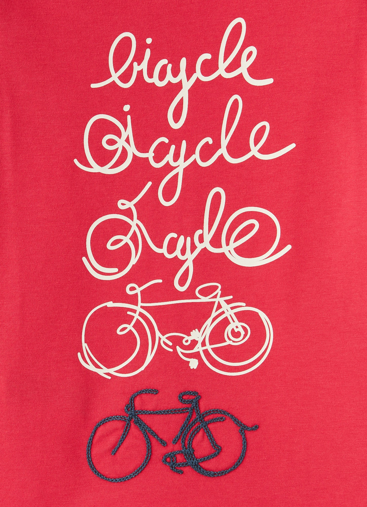 Jersey T-Shirt with Bicycle Print | Rosso Carminio/Latte