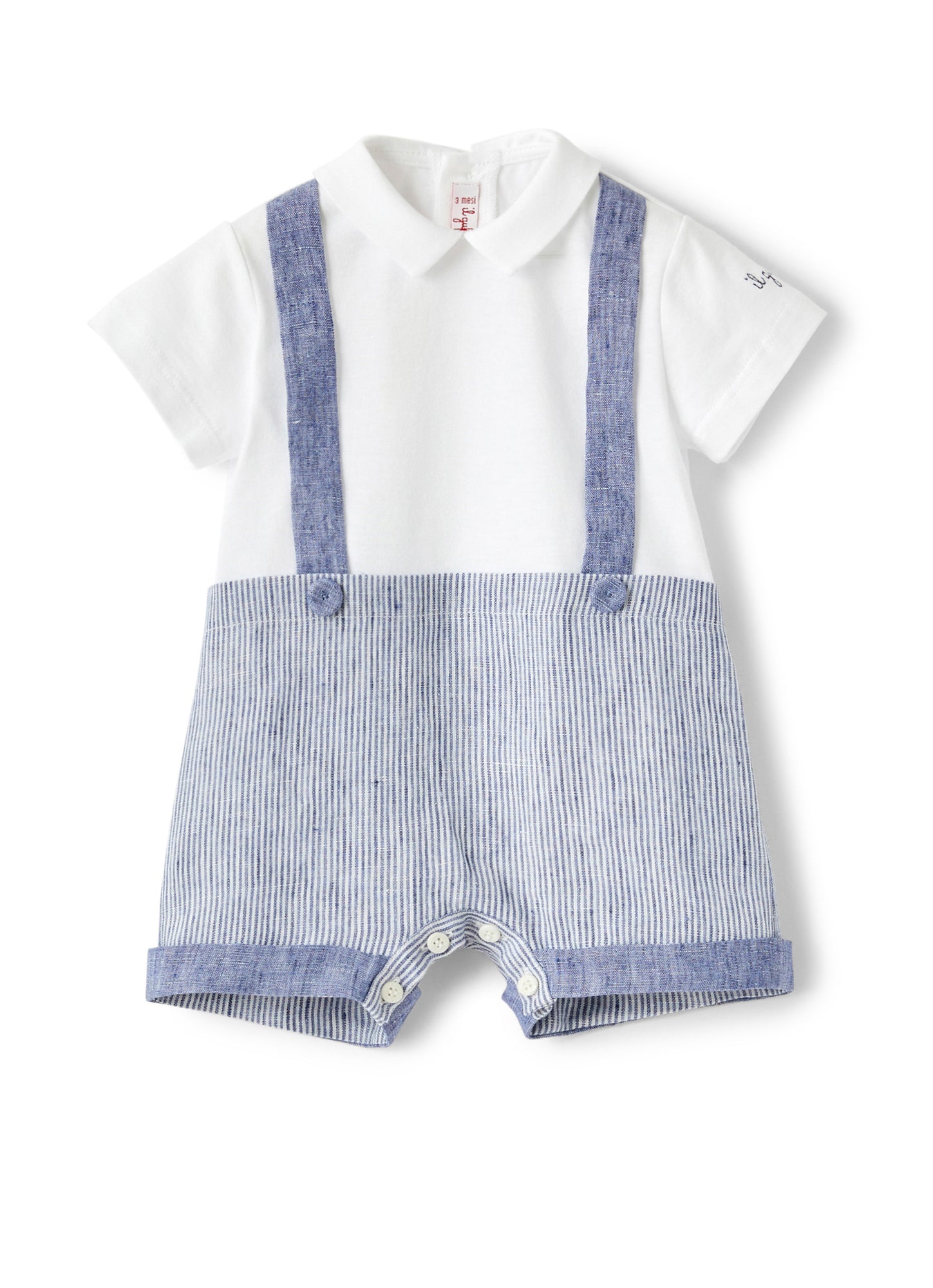 Striped Linen Romper | Bianco/Celeste Scuro
