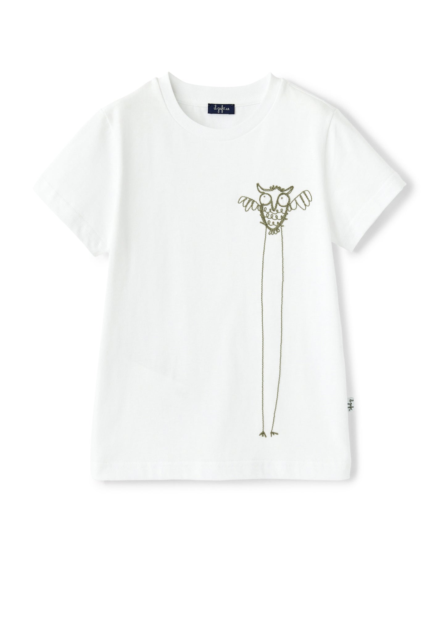 T-Shirt with Embroidered Owl | White/Green