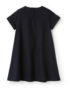 Jersey Dress with Flower | Blue/Rosso Carminio