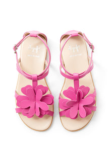 Leather Sandals with Flower | Fuxia