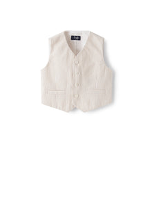 Waistcoat in Beige-Striped Seersucker | Dark Beige