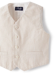 Waistcoat in Beige-Striped Seersucker | Dark Beige