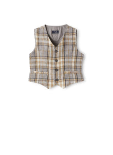 Waistcoat in Madras-Patterned Linen | Dark Beige