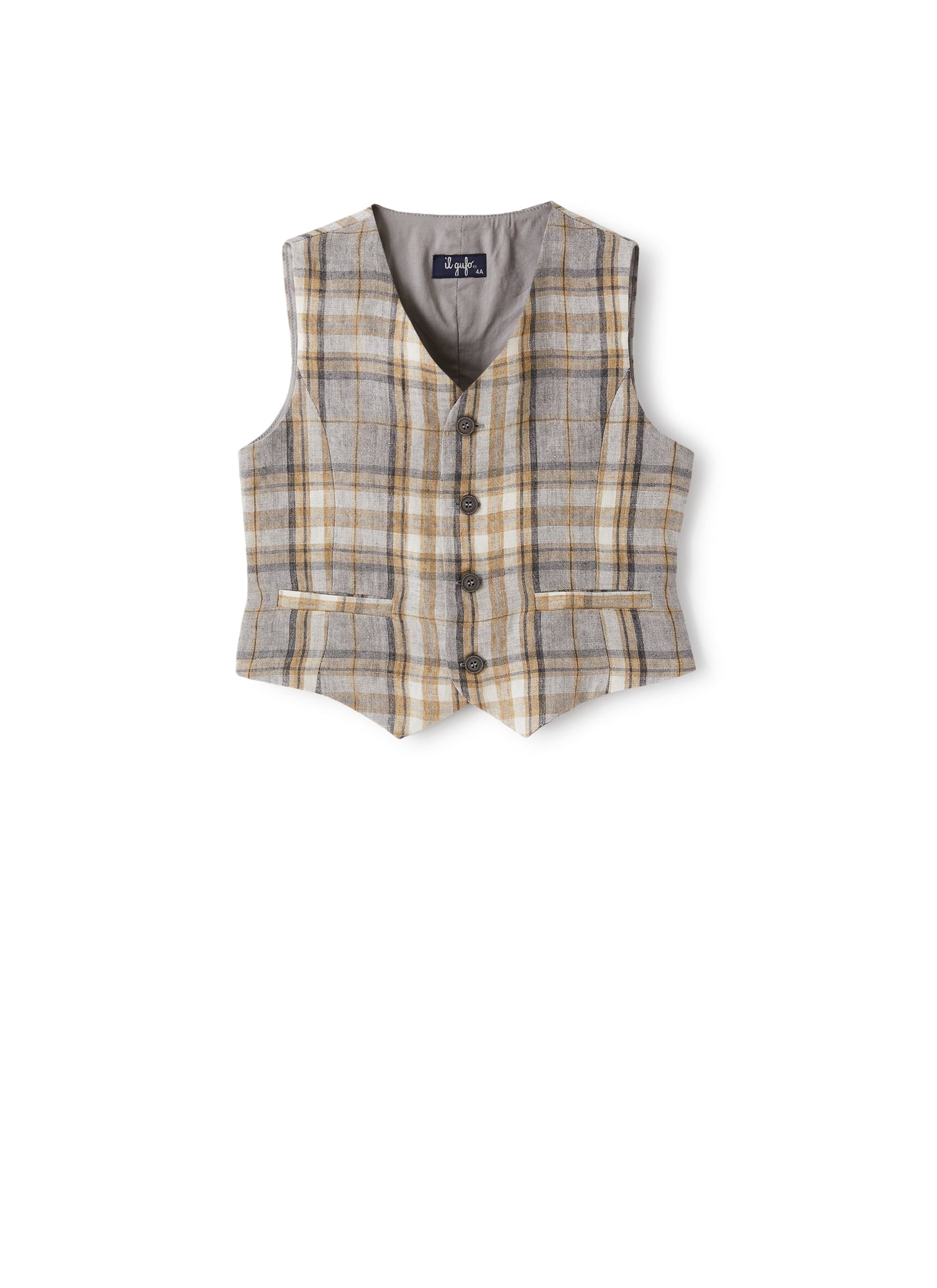 Waistcoat in Madras-Patterned Linen | Dark Beige